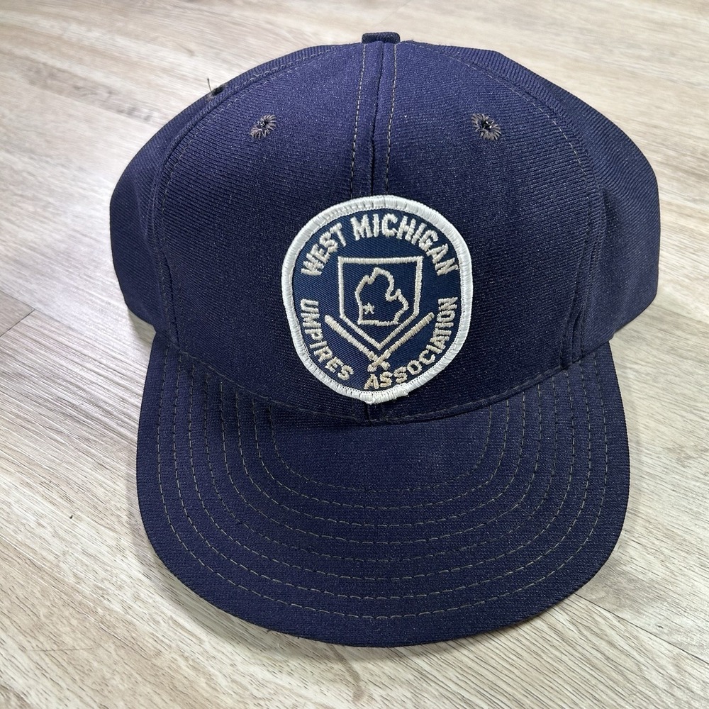 VTG 90s West Michigan Umpires Association Snapback Hat Blue Cap Made in USA
